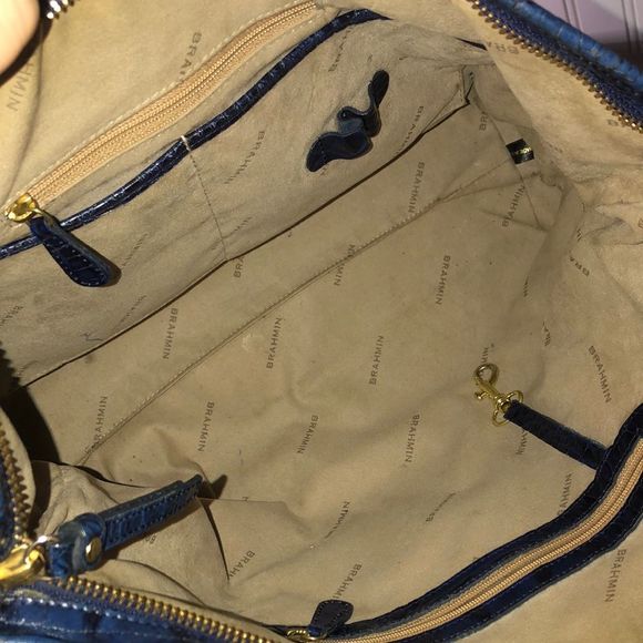 BRAHMIN Blue Crocodile Leather Top Zipper Closure Shoulder Bag - Picture 7 of 17